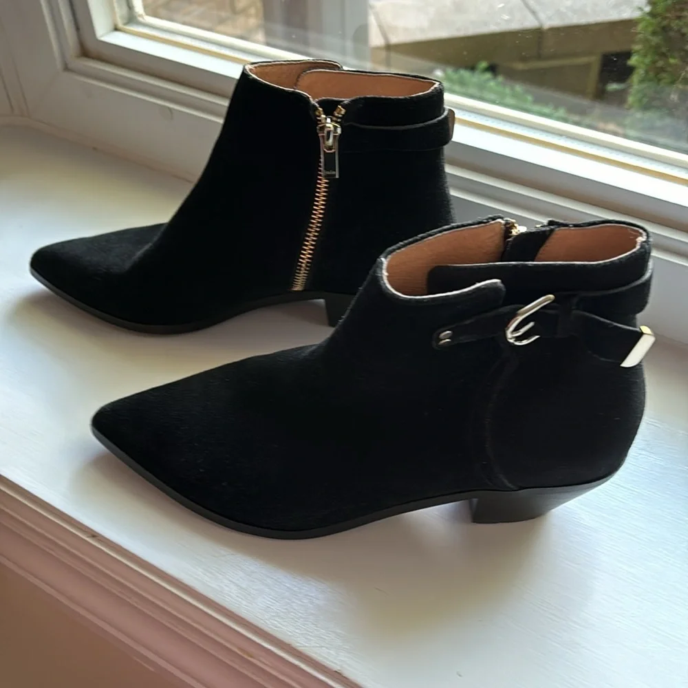 JOIE LADIES BLACK SUEDE ZIPPER BOOTIES-6.5
